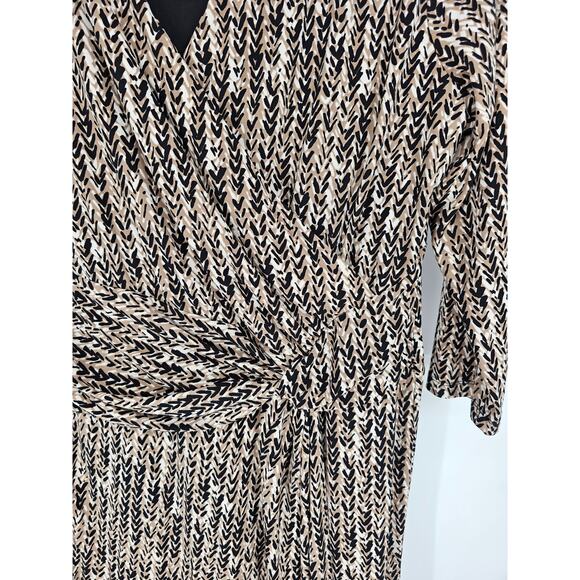 Tommy Hilfiger Womens Sz 14 Midi Length Dress Black Brown Tan V Neck - Picture 2 of 4